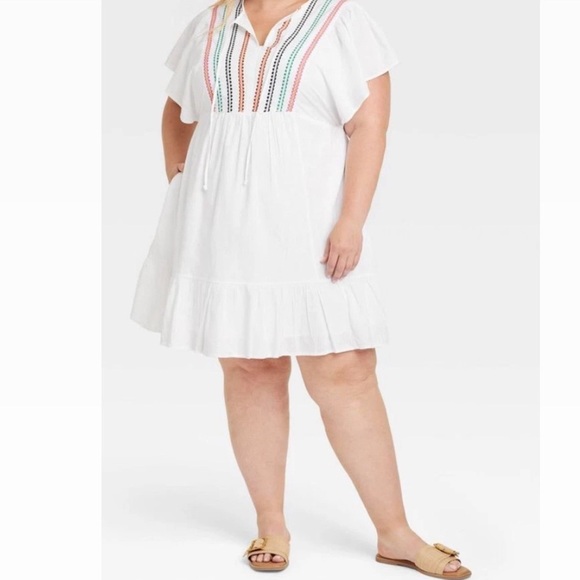 Women's Kimono Short Sleeve Embroidered A-Line Dress Knox Rose White Size 3X - Picture 1 of 15